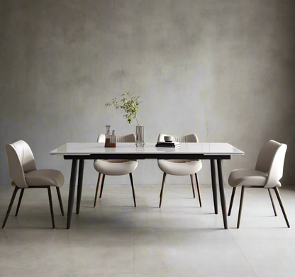 Modern Stone Board Extendable Dining Table Set with 6 Chairs