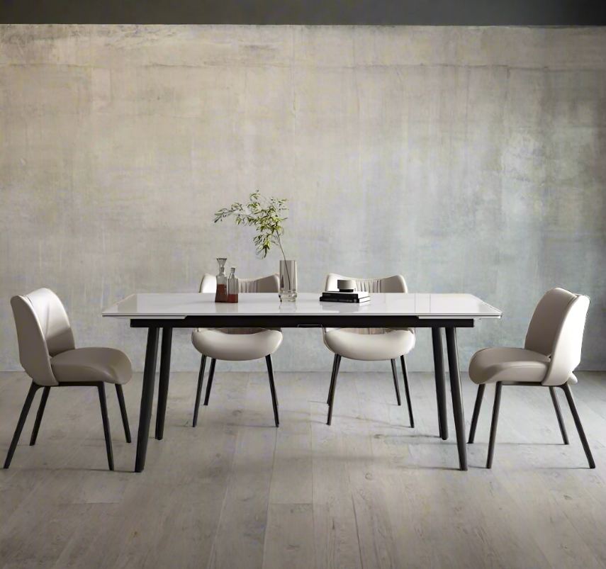 Modern Stone Board Extendable Dining Table Set with 6 Chairs