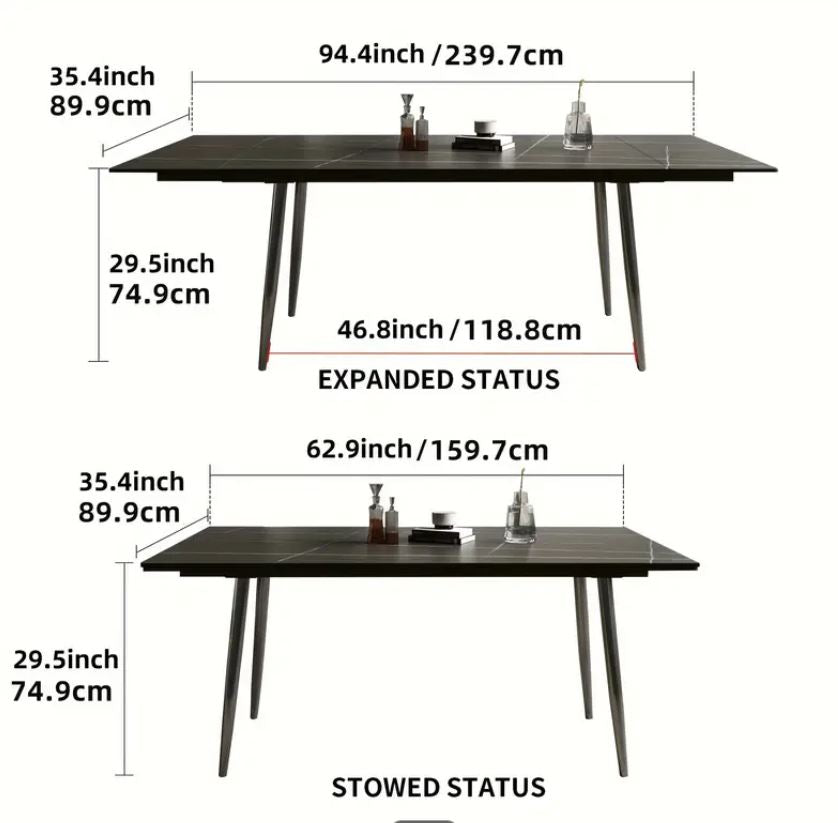 Modern Stone Board Extendable Dining Table Set with 6 Chairs