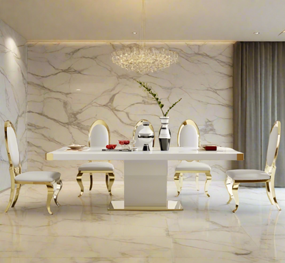 Elegant Glass Top Dining Table with Gold Accents