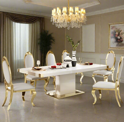 Elegant Glass Top Dining Table with Gold Accents