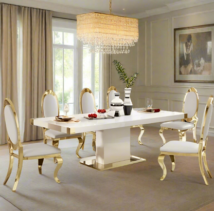 Elegant Glass Top Dining Table with Gold Accents