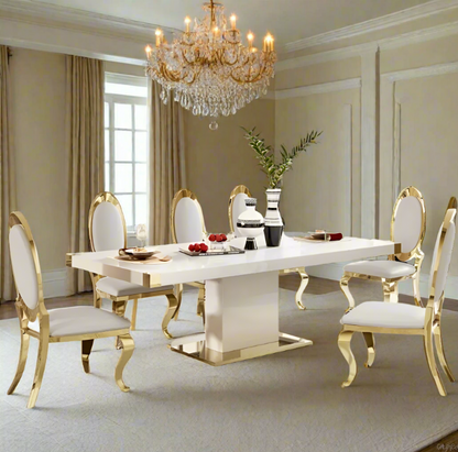 Elegant Glass Top Dining Table with Gold Accents