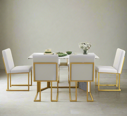 Italian Minimalist Dining Table - White Rectangular Table and Chair Combination, Set Of Six