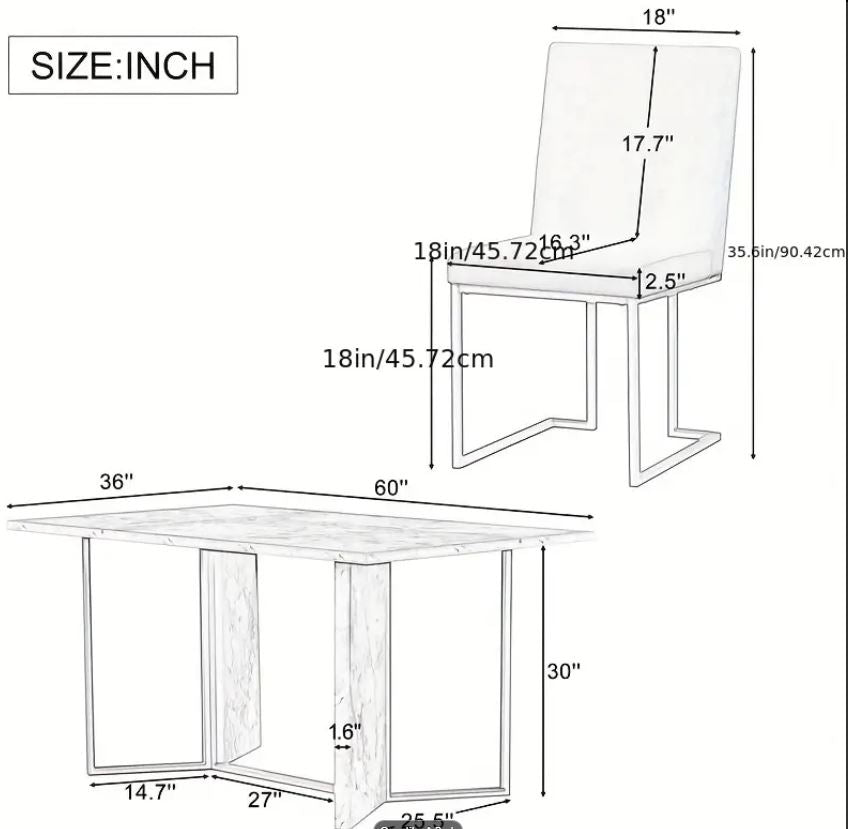 Italian Minimalist Dining Table - White Rectangular Table and Chair Combination, Set Of Six