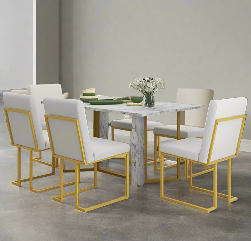 Italian Minimalist Dining Table - White Rectangular Table and Chair Combination, Set Of Six