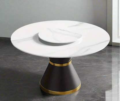 53" Modern Artificial Stone Round Dining Table with Black Carbon Steel Base