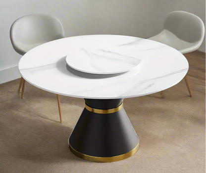 53" Modern Artificial Stone Round Dining Table with Black Carbon Steel Base