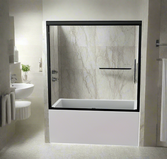 56"-60"W x 58"H Semi-Frameless Double Sliding Tub Door Matt Black