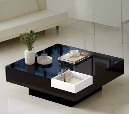 Modern Minimalist Square Coffee Table with LED Light Strip