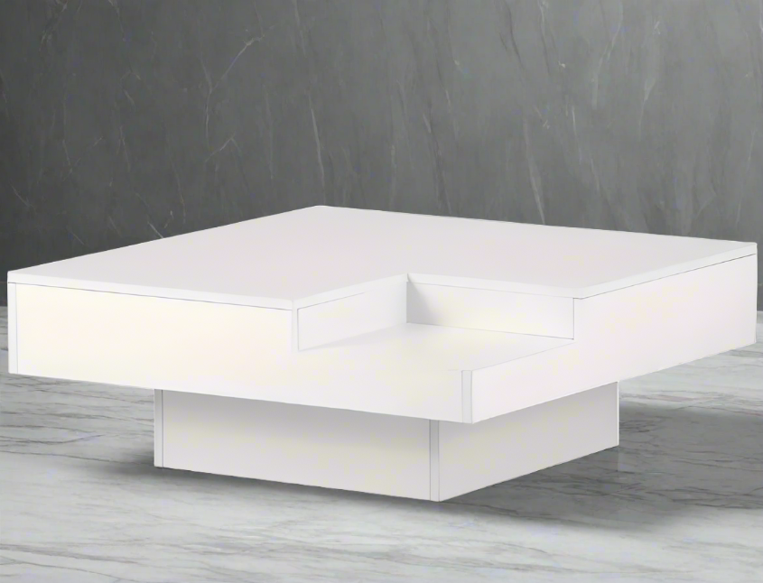 Modern Minimalist Square Coffee Table with LED Light Strip