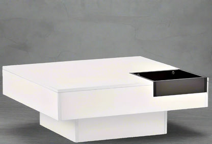 Modern Minimalist Square Coffee Table with LED Light Strip