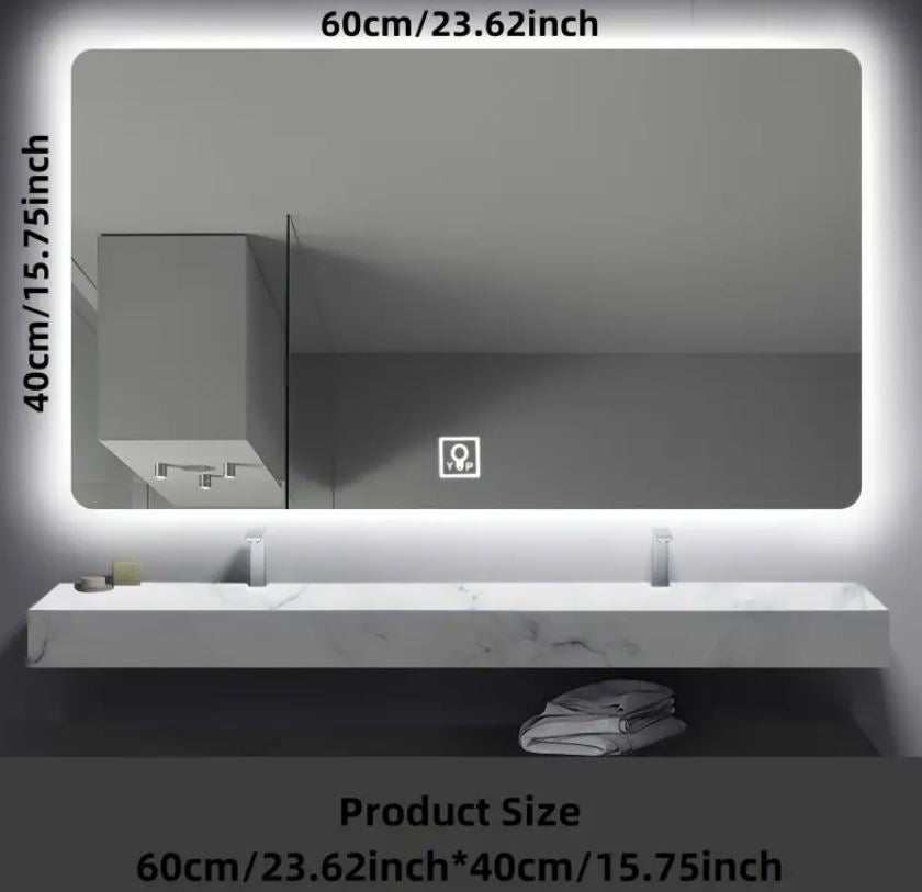 Rectangular Backlit LED Bathroom Mirror with Rounded Corners