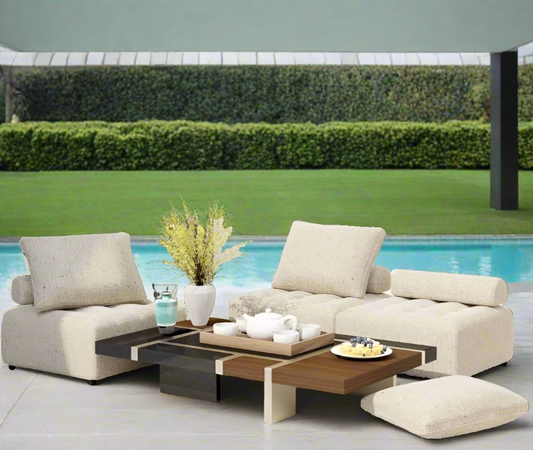 Single Piece Contemporary Outdoor Modular Sofa Beige