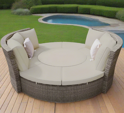 5-Piece Outdoor Patio Round Rattan Sectional Sofa Set