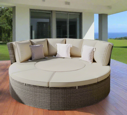 5-Piece Outdoor Patio Round Rattan Sectional Sofa Set