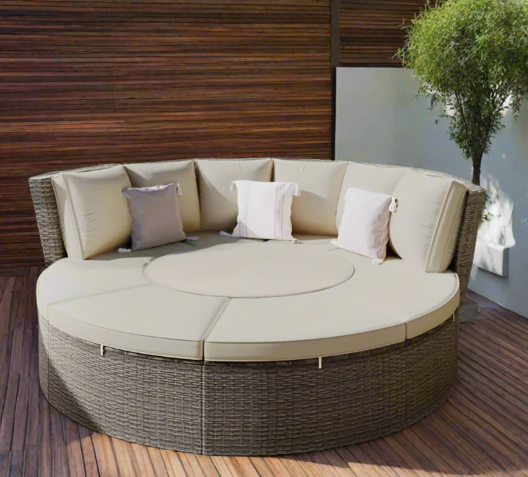 5-Piece Outdoor Patio Round Rattan Sectional Sofa Set