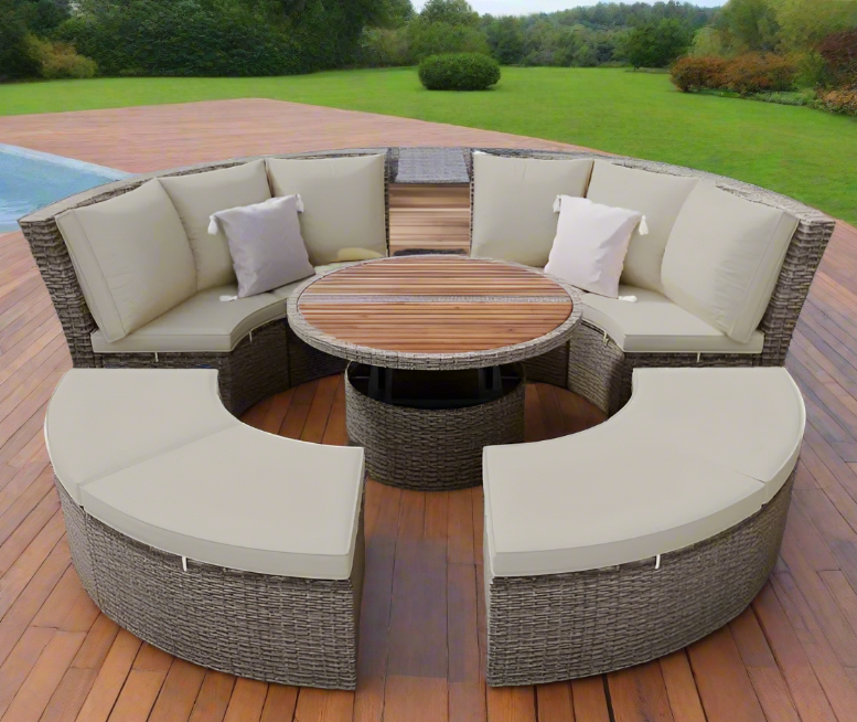 5-Piece Outdoor Patio Round Rattan Sectional Sofa Set