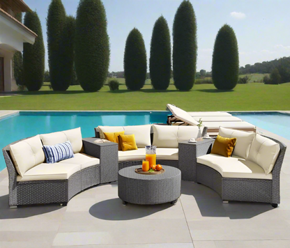 6-Person Curved-Shaped Rattan Patio Set