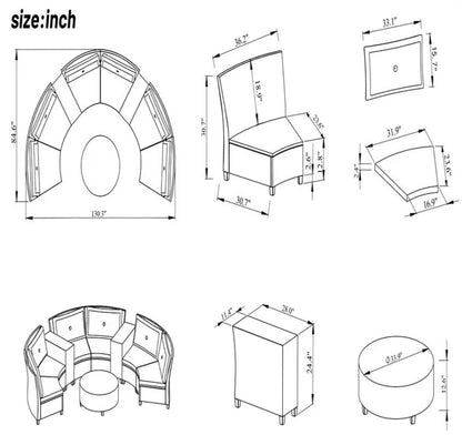 6-Person Curved-Shaped Rattan Patio Set