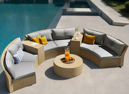 6-Person Curved-Shaped Rattan Patio Set