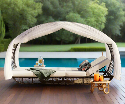 Outdoor Patio Daybed with Curtain- 90.55"