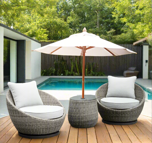 Cozy Outdoor Set - Swivel Woven Chairs and Side Table