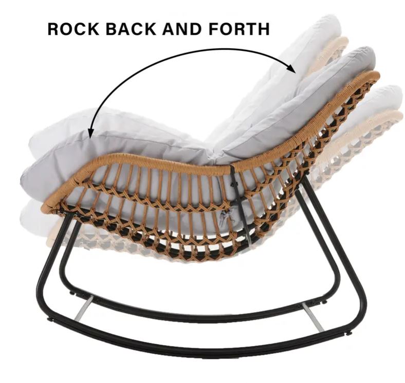 Luxurious Outdoor Wicker Rocking Chair Set with Footstool and Plush Cushions