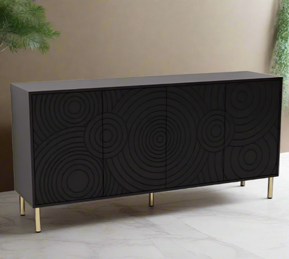 Four-Door Side Cabinet - Stylish Black Folio Design