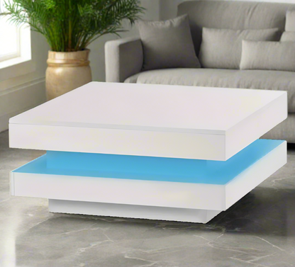 2-Tier Square Wooden Coffee Table with LED Light