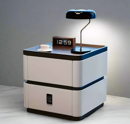 Modern Design Bedside Table with Password Lock - Luxury Safe Bedside Table in Grey