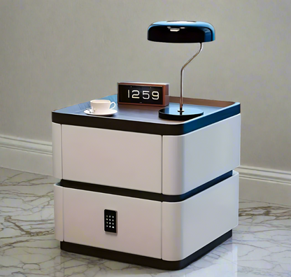 Modern Design Bedside Table with Password Lock - Luxury Safe Bedside Table in Grey