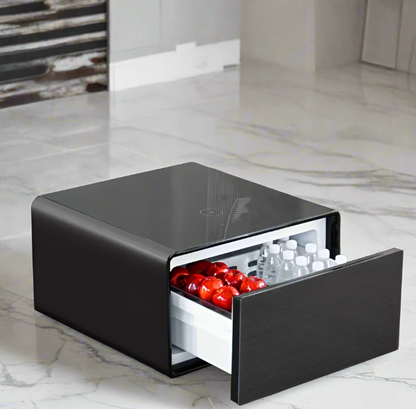 Modern Smart Coffee Nightstand Side Table with Built-In Fridge and Wireless Charging