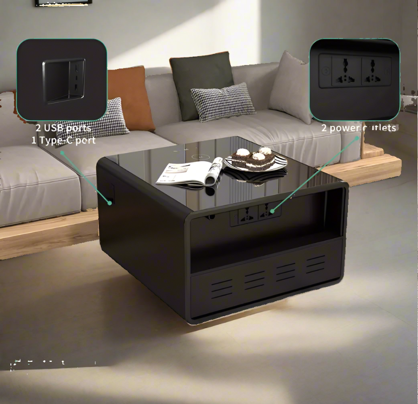 Modern Smart Coffee Nightstand Side Table with Built-In Fridge and Wireless Charging