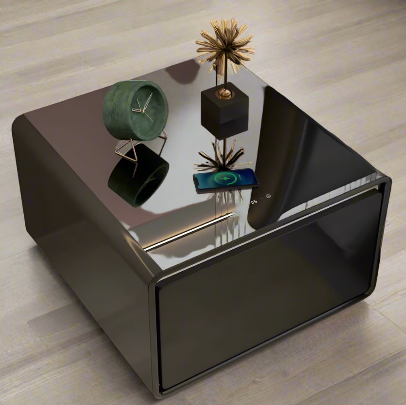 Modern Smart Coffee Nightstand Side Table with Built-In Fridge and Wireless Charging