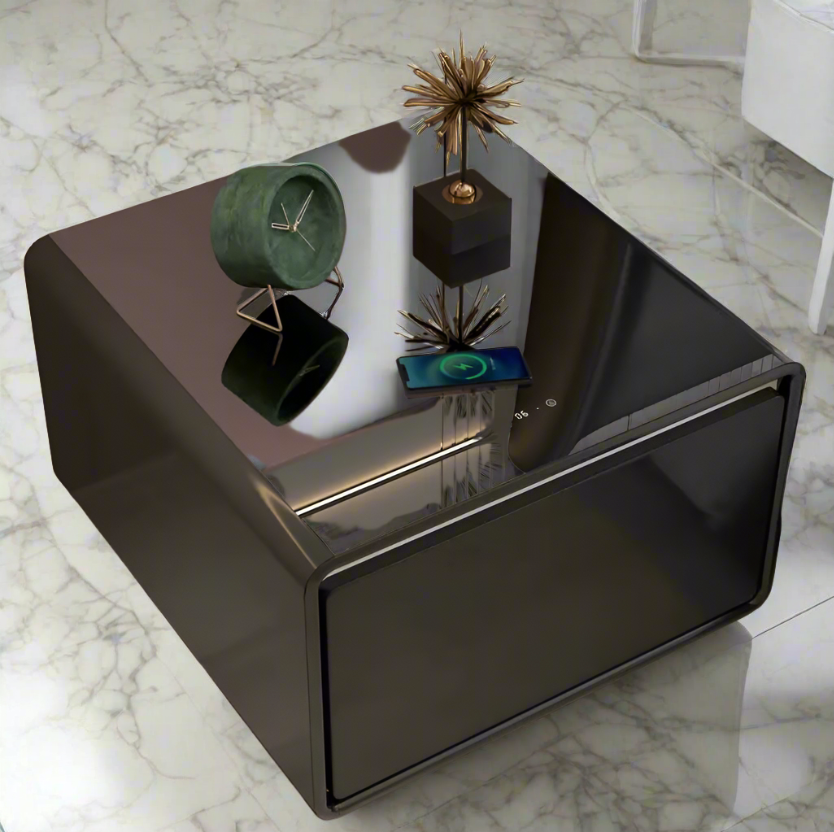 Modern Smart Coffee Nightstand Side Table with Built-In Fridge and Wireless Charging