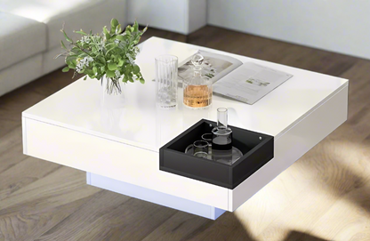 Modern Minimalist Square Coffee Table with LED Light Strip