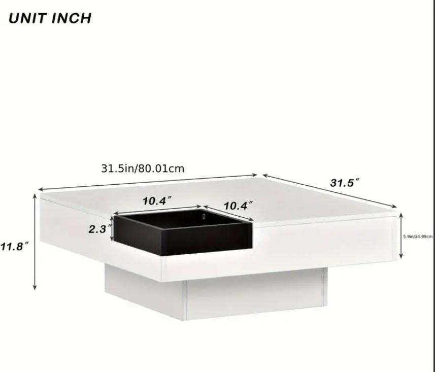 Modern Minimalist Square Coffee Table with LED Light Strip