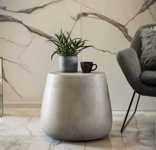 Unique Drum-Shaped Concrete Pedestal Side Table