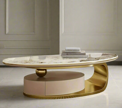 Marble Oval Coffee Table - Dual-Purpose Dining Table