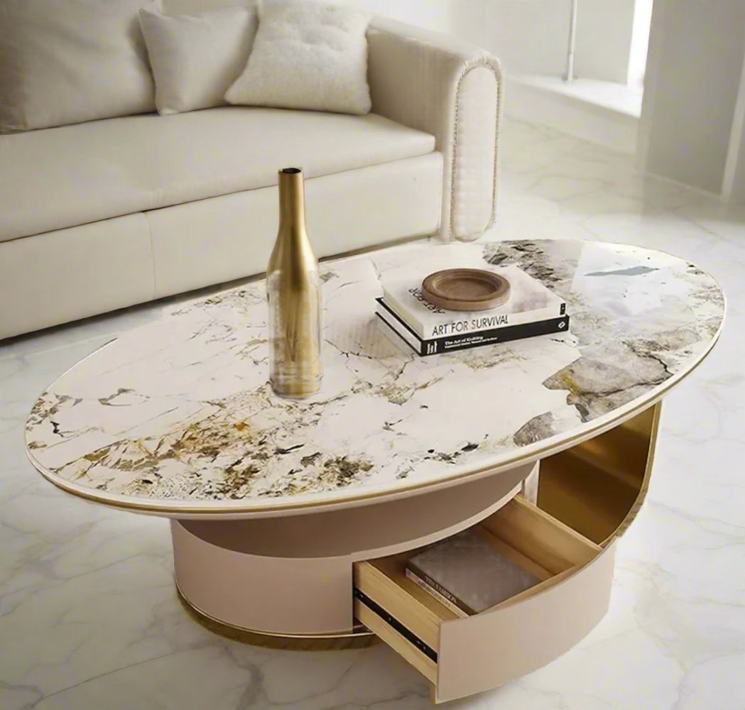 Marble Oval Coffee Table - Dual-Purpose Dining Table