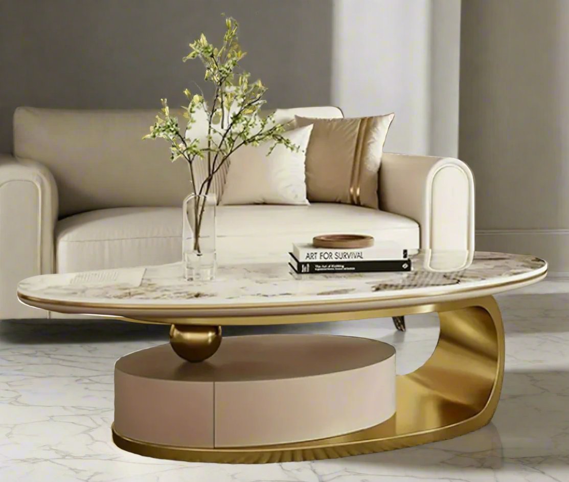 Marble Oval Coffee Table - Dual-Purpose Dining Table