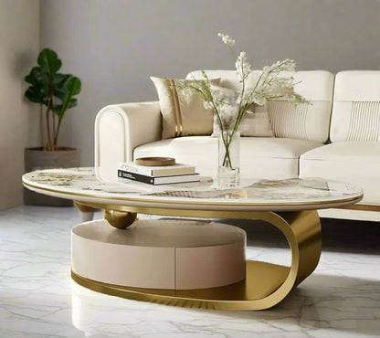 Marble Oval Coffee Table - Dual-Purpose Dining Table