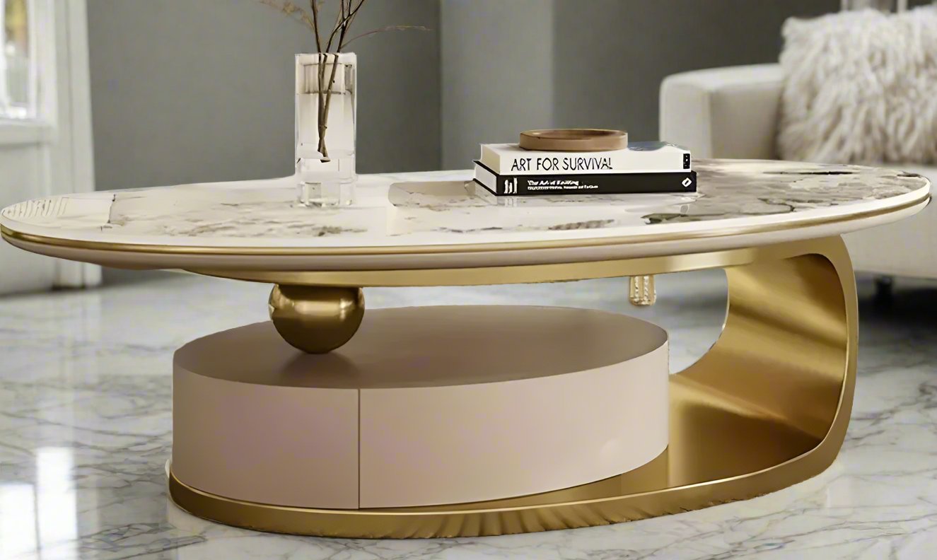 Marble Oval Coffee Table - Dual-Purpose Dining Table