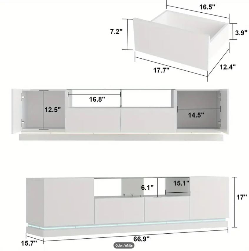 LED TV Stand with Glass Top for 75+ Inch TV