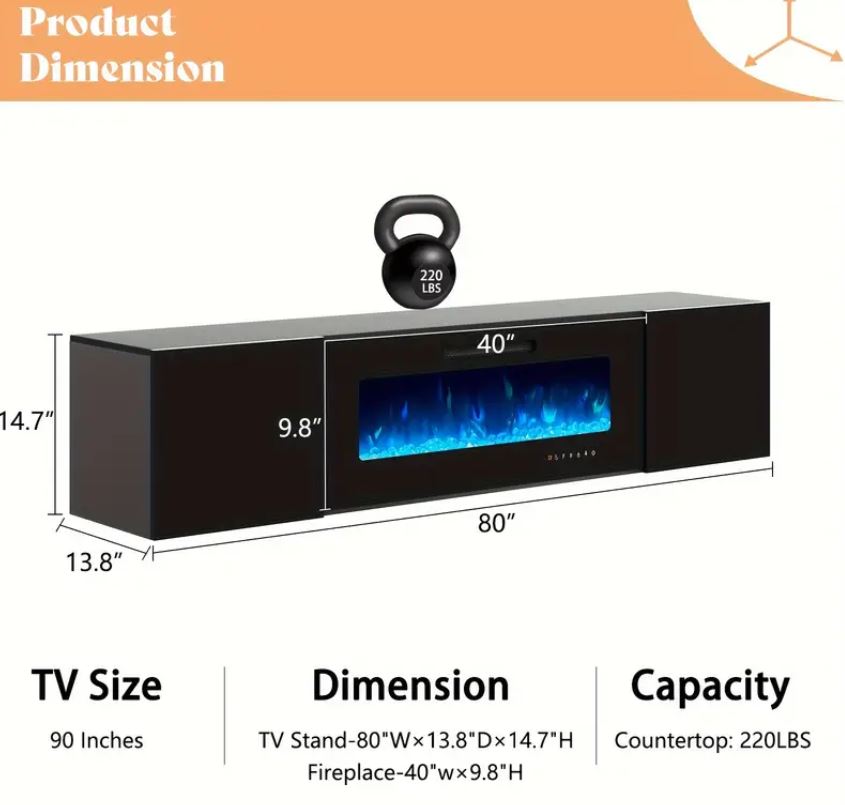 Floating TV Stand with Electric Fireplace