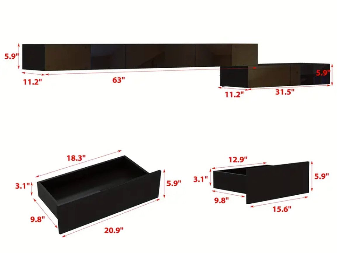 Adjustable Floating LED TV Stand (Length & Shape)